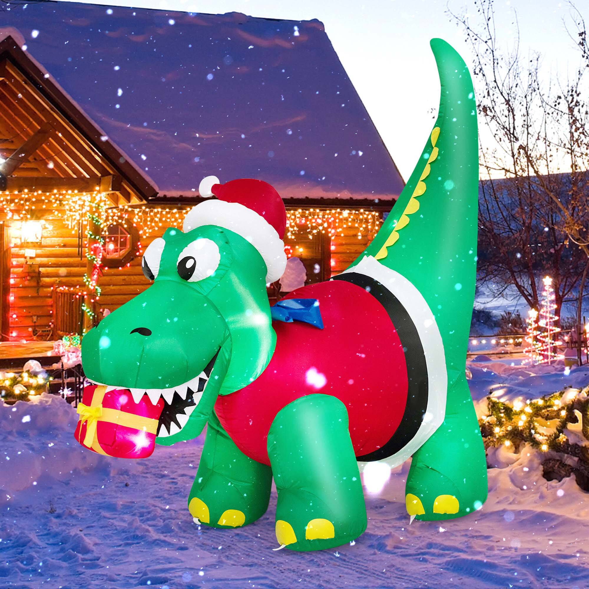 Alt View 2. Costway - 6FT Inflatable Christmas Dinosaur with LED Lights Gift Box & Blower Party Yard - Multicolor.