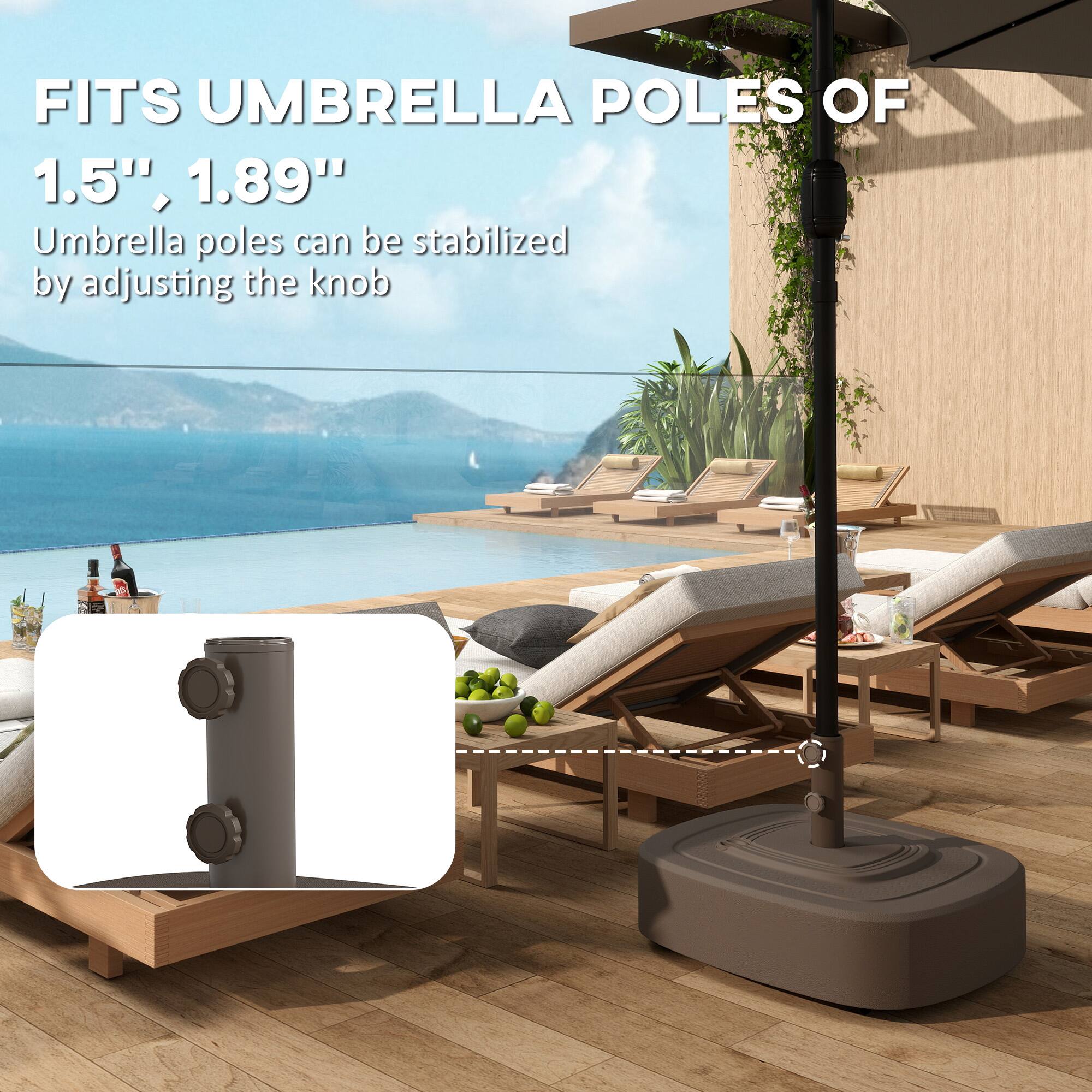 FITS UMBRELLA POLES OF 1.5", 1.89"

Umbrella poles can be stabilized by adjusting the knob