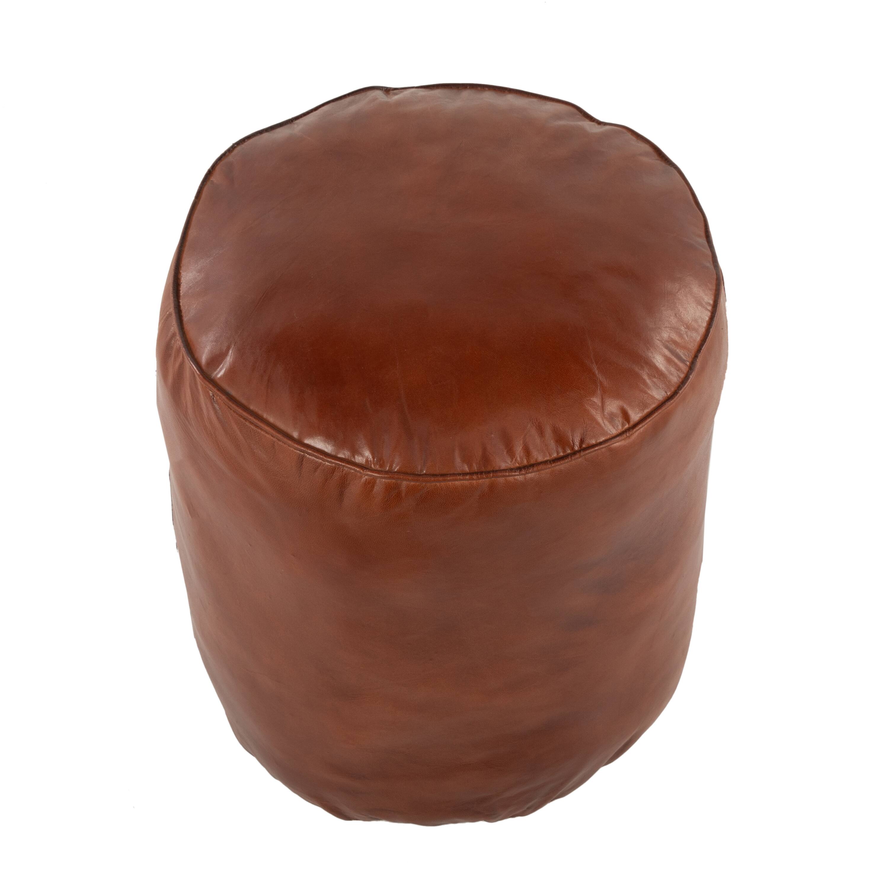 Angle. Tiramisubest - Industrial Pouf in Brown Leather - Brown.
