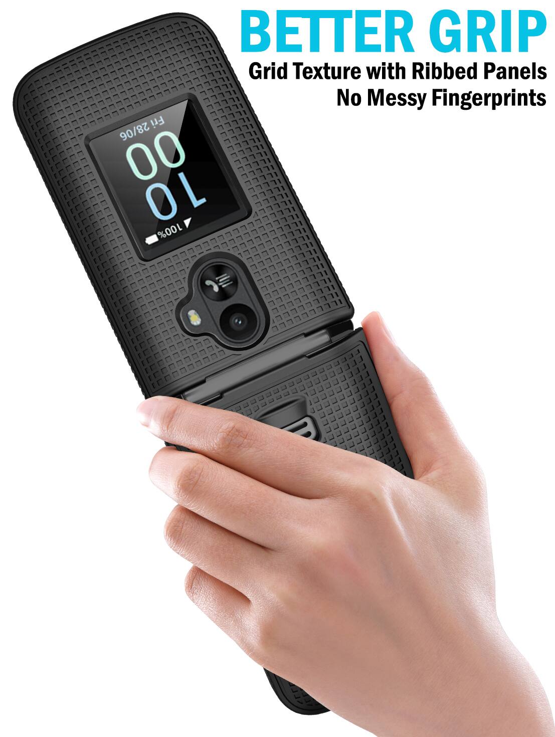 BETTER GRIP  
Grid Texture with Ribbed Panels  
No Messy Fingerprints