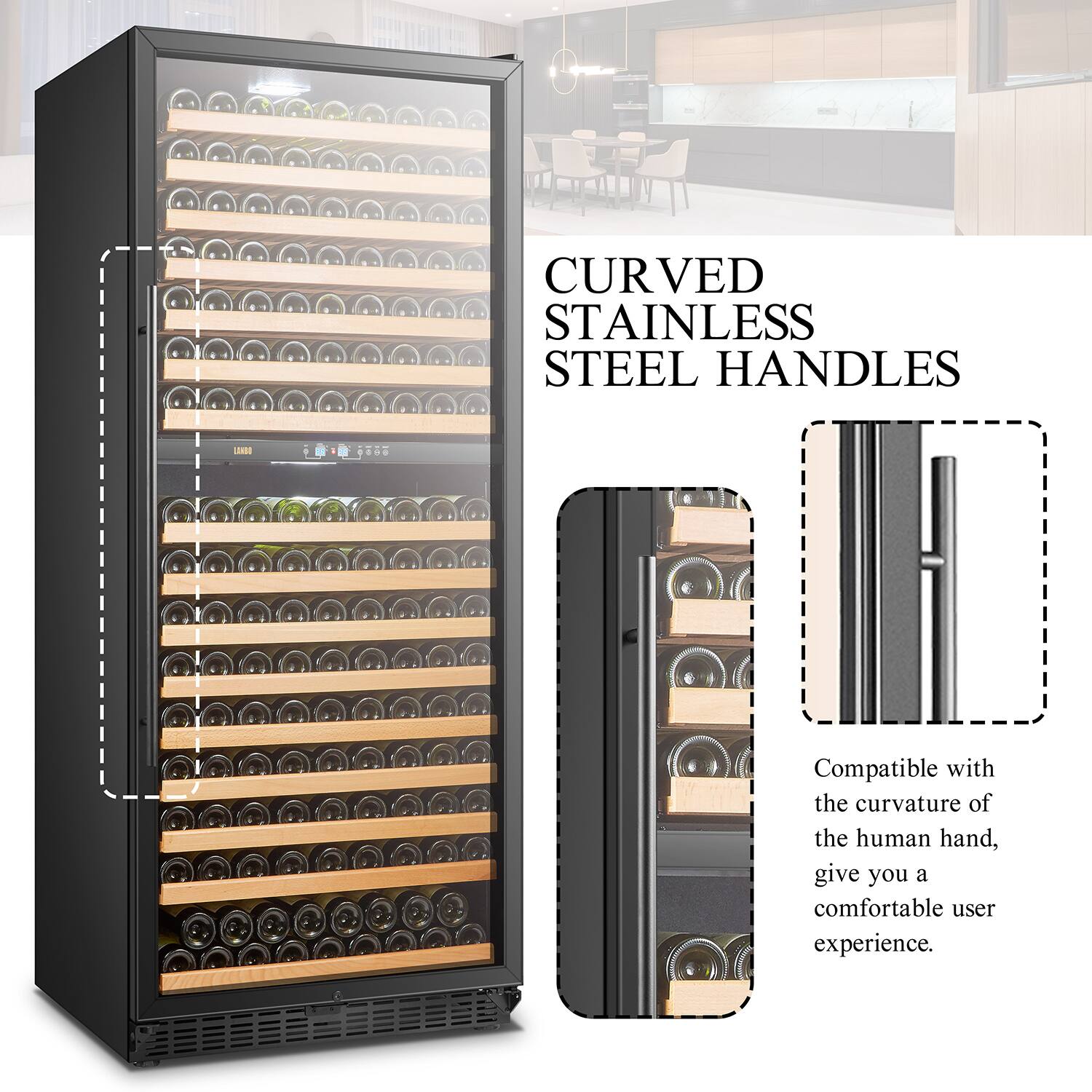 Alt View 20. Lanbo - 32 Inch 287 Bottle Dual Zone Wine Refrigerator with Ultra-Quiet Compressor Cooling and Double-Layer Tempered Glass Door - Black.