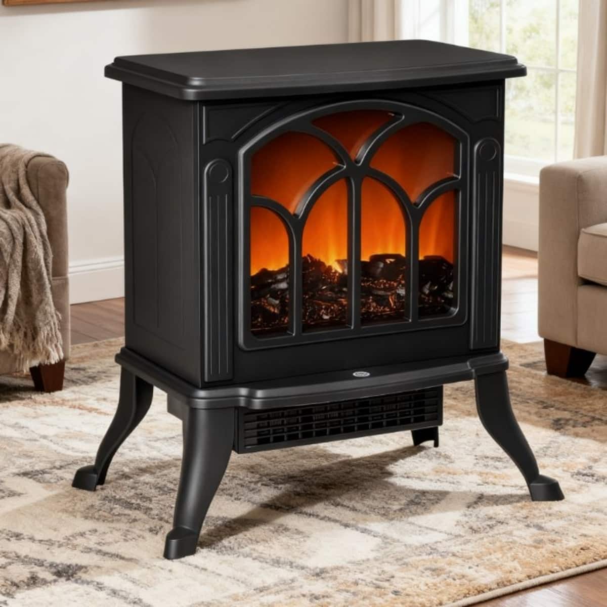 Loheer - Freestanding Electric Fireplace Stove 1500W Portable Heater Indoor Fireplace - Black