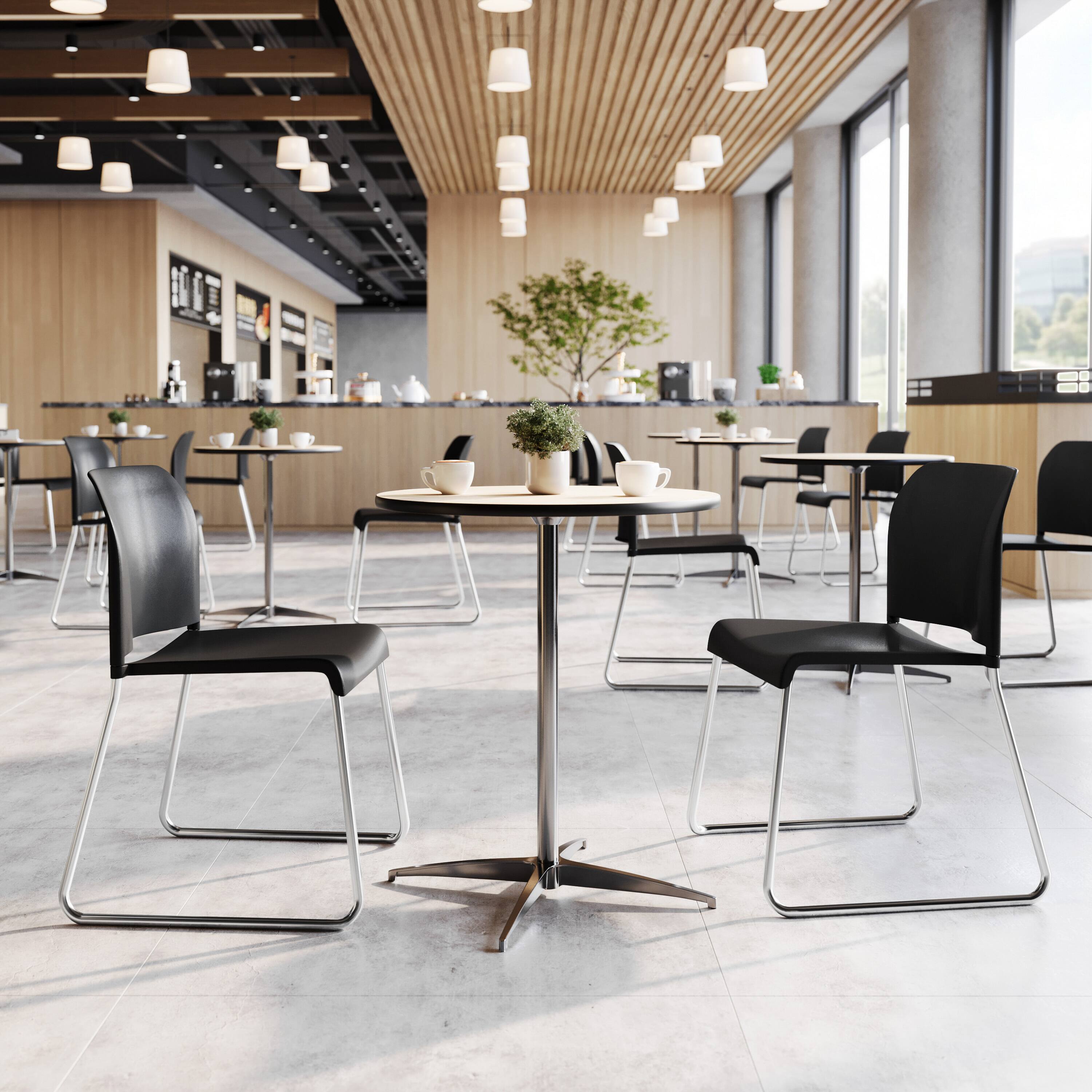 Alt View 2. Emma + Oliver - Calliope Set of 5 Stackable Office Reception Chairs with Chrome Sled Bases - Black Plastic/Chrome Frame.
