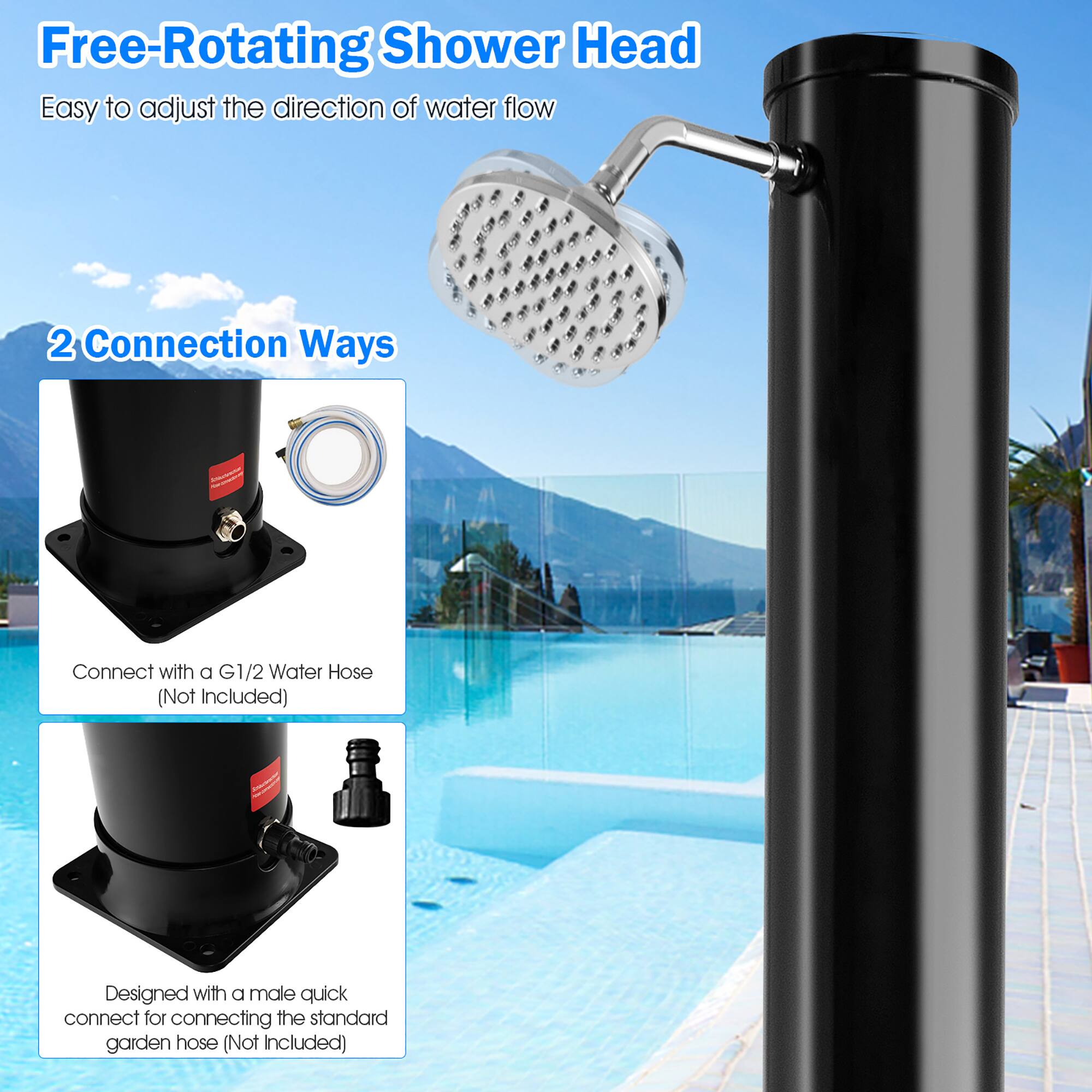 Alt View 8. Costway - Costway 7.2 FT 10 Gallon Solar Heated Shower w/Adjustable Head & Foot Tap Spigot - Black.
