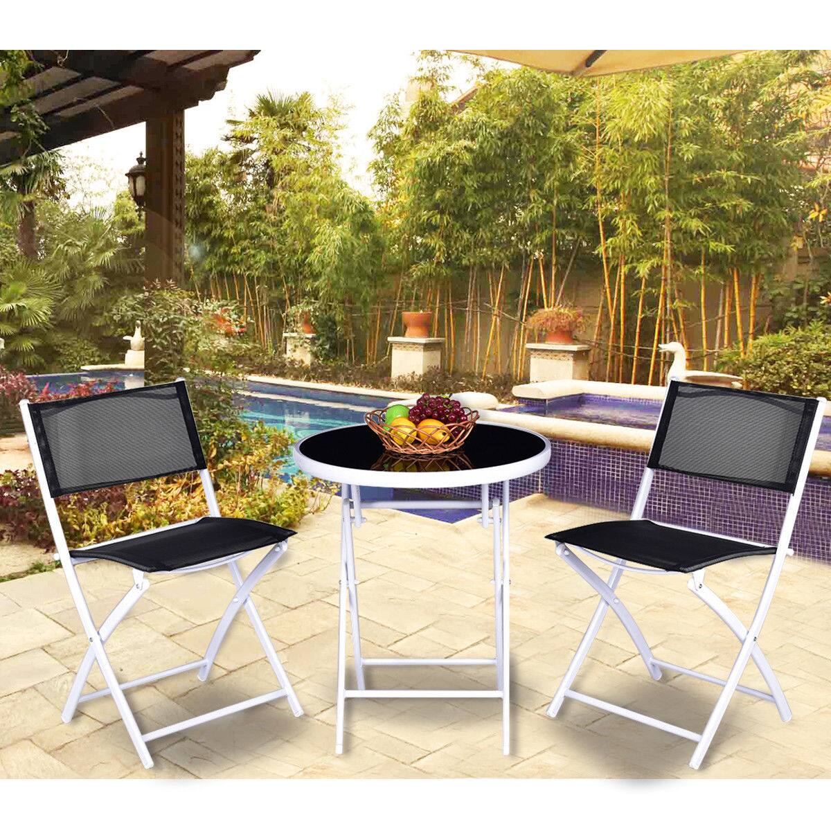 Alt View 3. Costway - Costway 3 PCS Folding Bistro Table Chairs Set Garden Backyard Patio Furniture - Black.