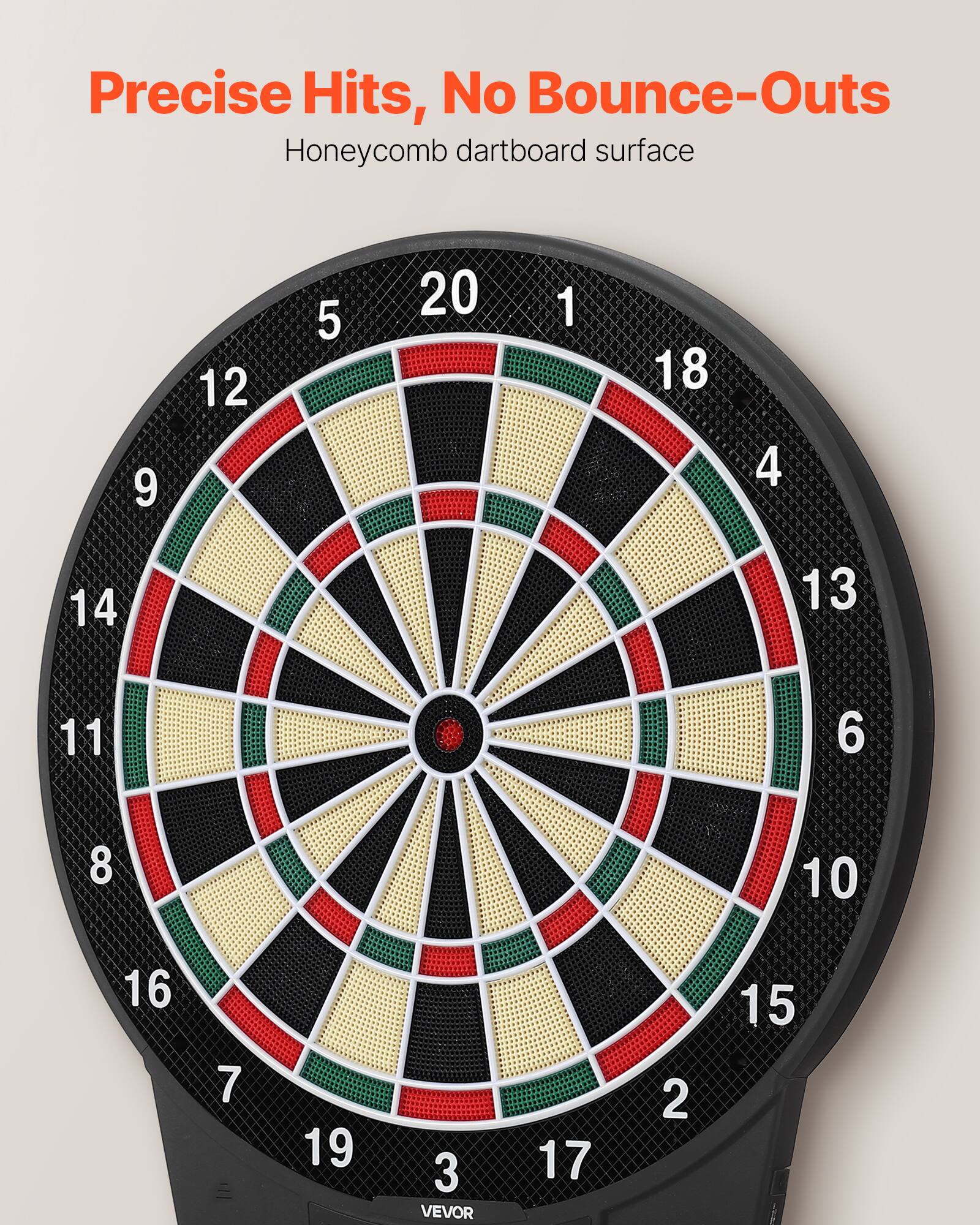 Precise Hits, No Bounce-Outs  
Honeycomb dartboard surface  

20 1 18 4 13 6 10 15 2 17 3 19 7 16 8 11 14 9 12 5