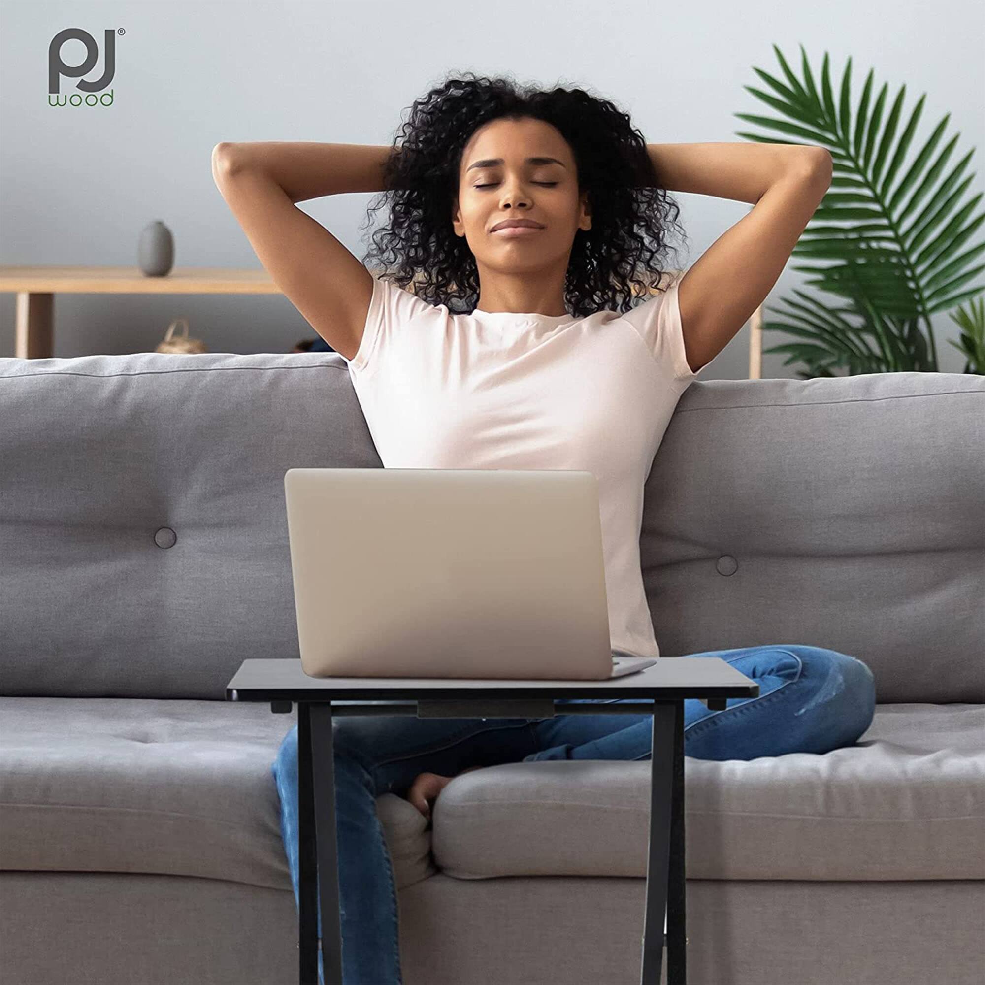 Alt View 3. PJ Wood - PJ Wood Folding Portable TV Snack Tray Table w/Compact Storage Rack, (Set of 7) - Black.