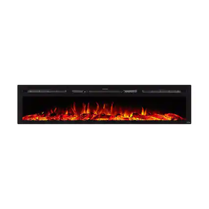 Front. Touchstone Home Products - 84 in. Wall Mounted Recessed Sideline Smart Electric Fireplace 1500W - Black.