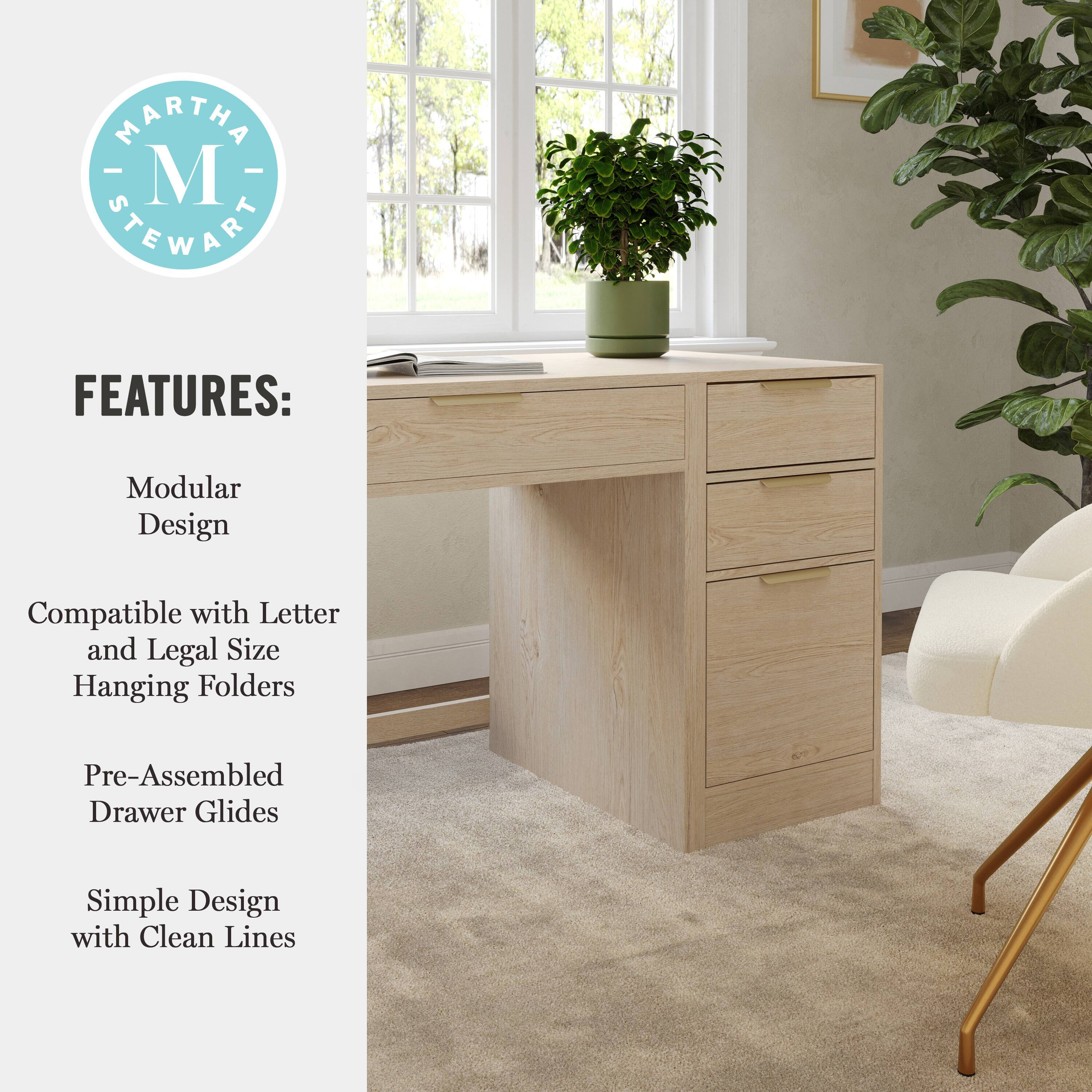 MARTHA STEWART FEATURES: Modular Design Compatible with Letter and Legal Size Hanging Folders Pre-Assembled Drawer Glides Simple Design with Clean Lines