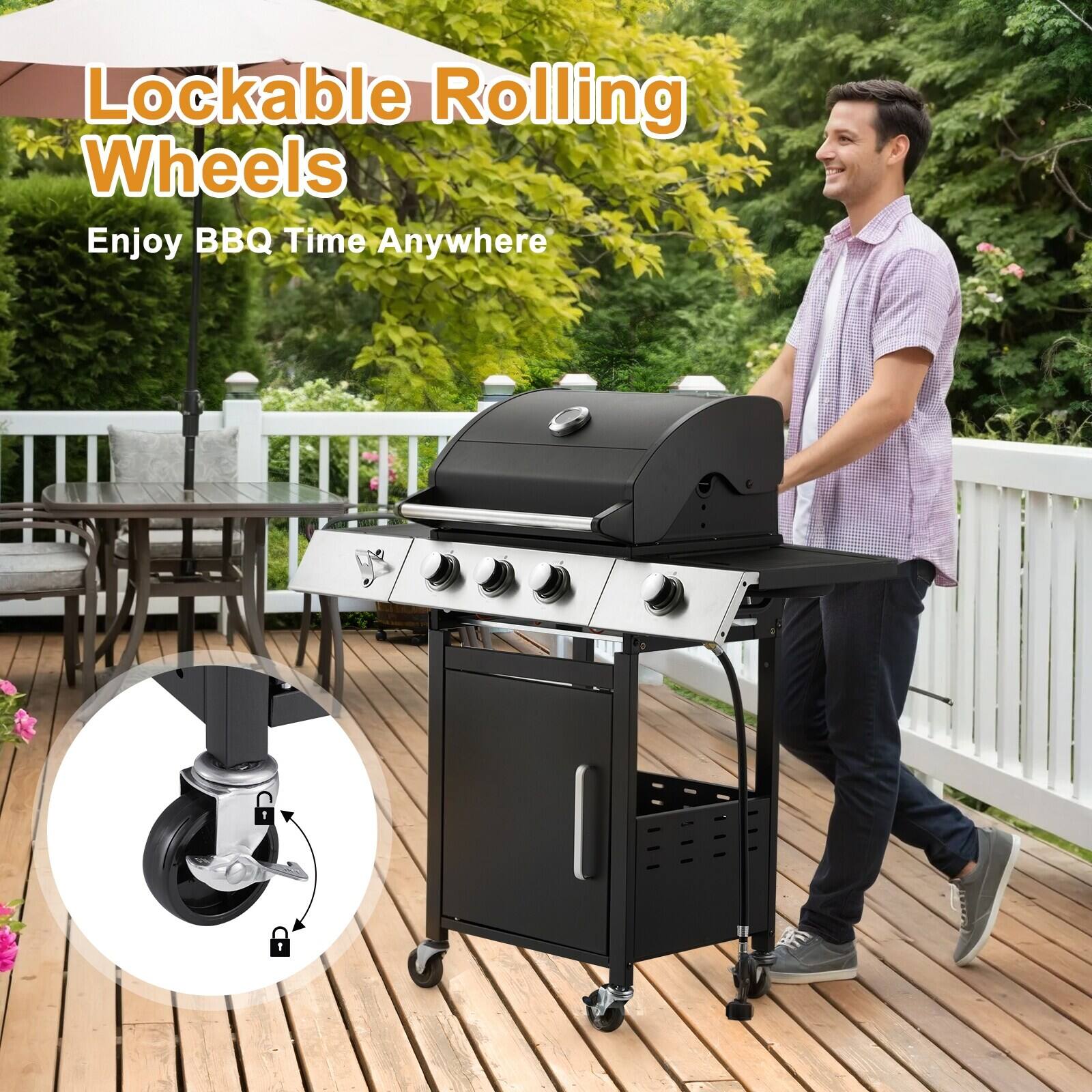 Lockable Rolling Wheels  
Enjoy BBQ Time Anywhere