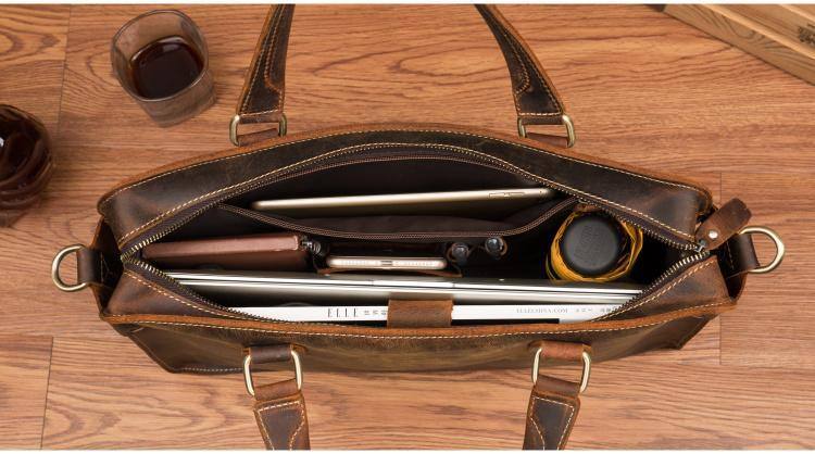 Alt View 6. Steel Horse Leather - The Viggo Briefcase | Genuine Leather Messenger Bag - Brown.