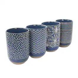 Gibson - Laurie Gates Madrina 4 Piece 19 Ounce Stoneware Assorted Designs Mug Set - Blue