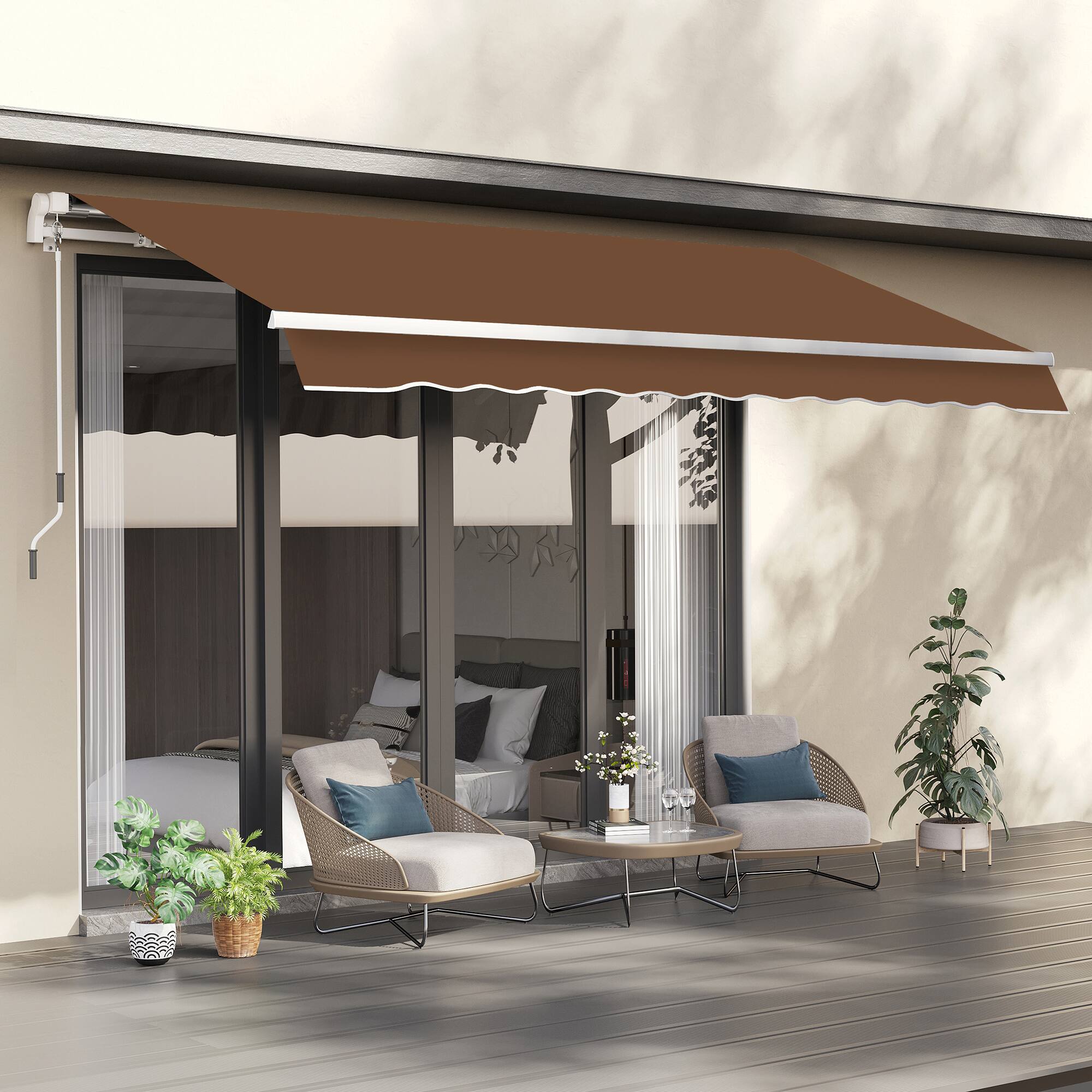 Alt View 1. Outsunny - 10' x 8' Retractable Awning, Patio Awnings, Sunshade Shelter w/ Manual Crank Handle, UV & Water-Resistant Fabric - Coffee.