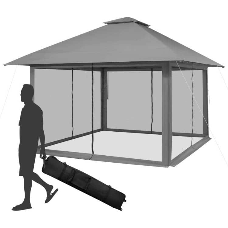 SlickBlue - Pop-Up Outdoor Gazebo Canopy with Mesh Mosquito Net Sidewalls - Gray