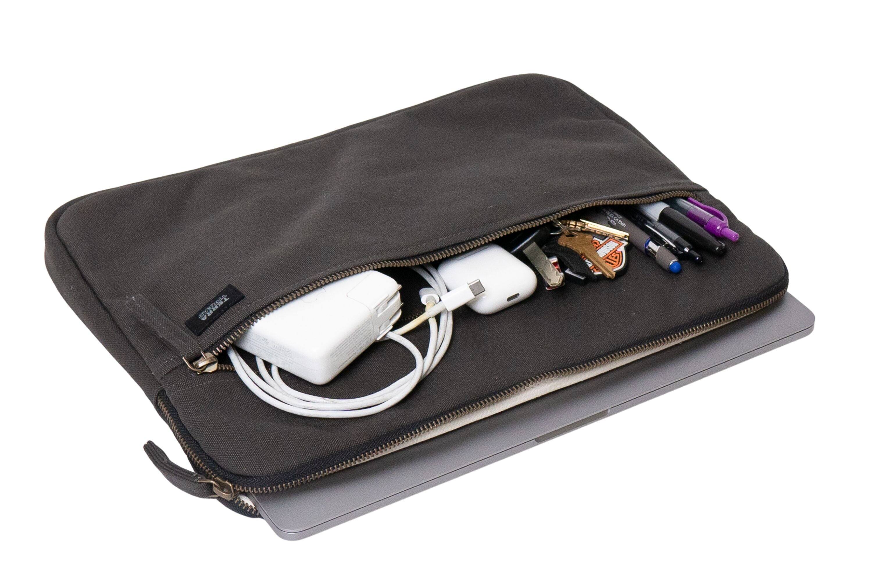 Left. Terra Thread - Organic Cotton Laptop Sleeve 15 inches - Charcoal Grey.