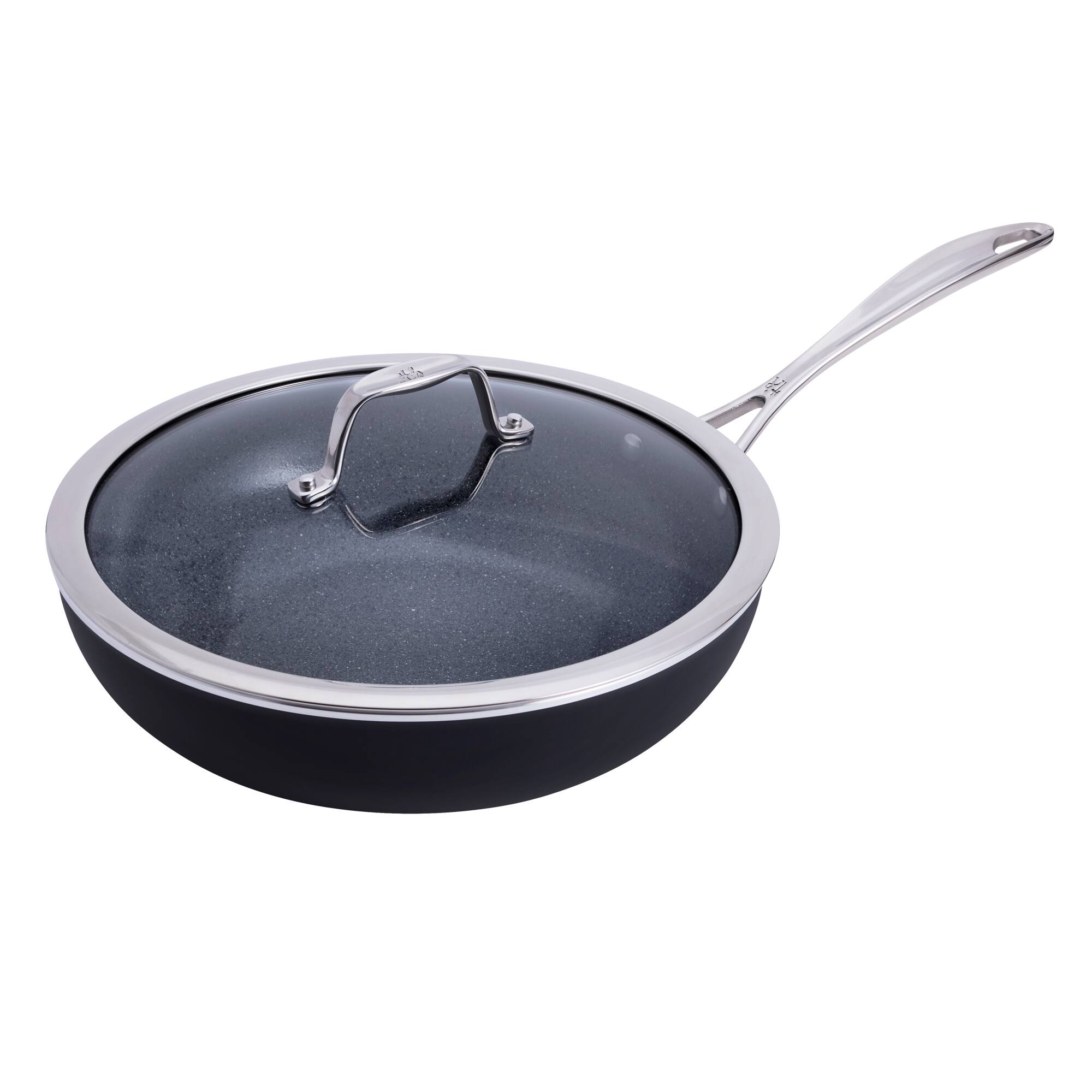 Front. Henckels - Henckels Capri Ceramic 11-inch Aluminum Ceramic Nonstick Perfect Pan with Lid - Grey.