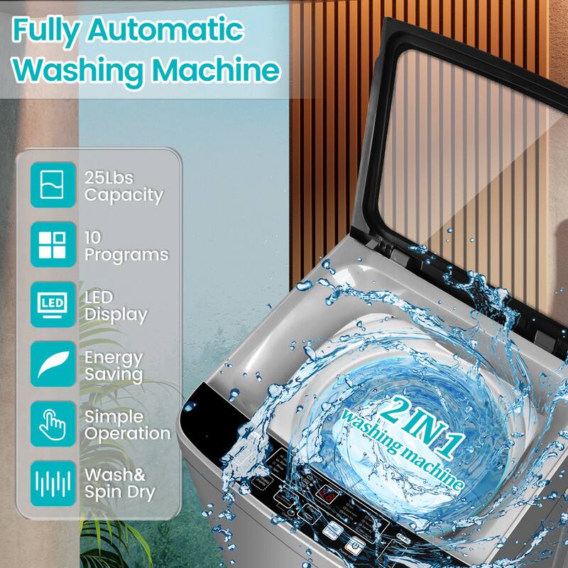 Fully Automatic Washing Machine

- 25Lbs Capacity
- 10 Programs
- LED Display
- Energy Saving
- Simple Operation
- Wash & Spin Dry

2IN1 washing machine