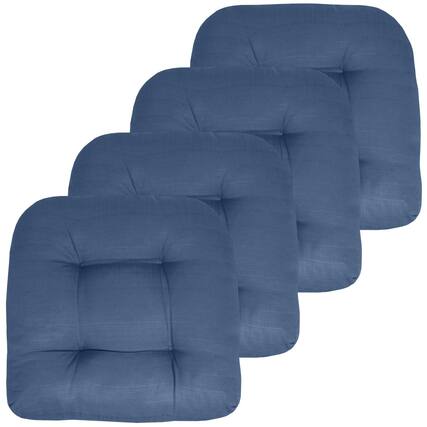 Front. Sweet Home Collection - Patio Cushions Indoor/Outdoor Chair Pads Tufted 19" x 19", 4-Pack - Blue.