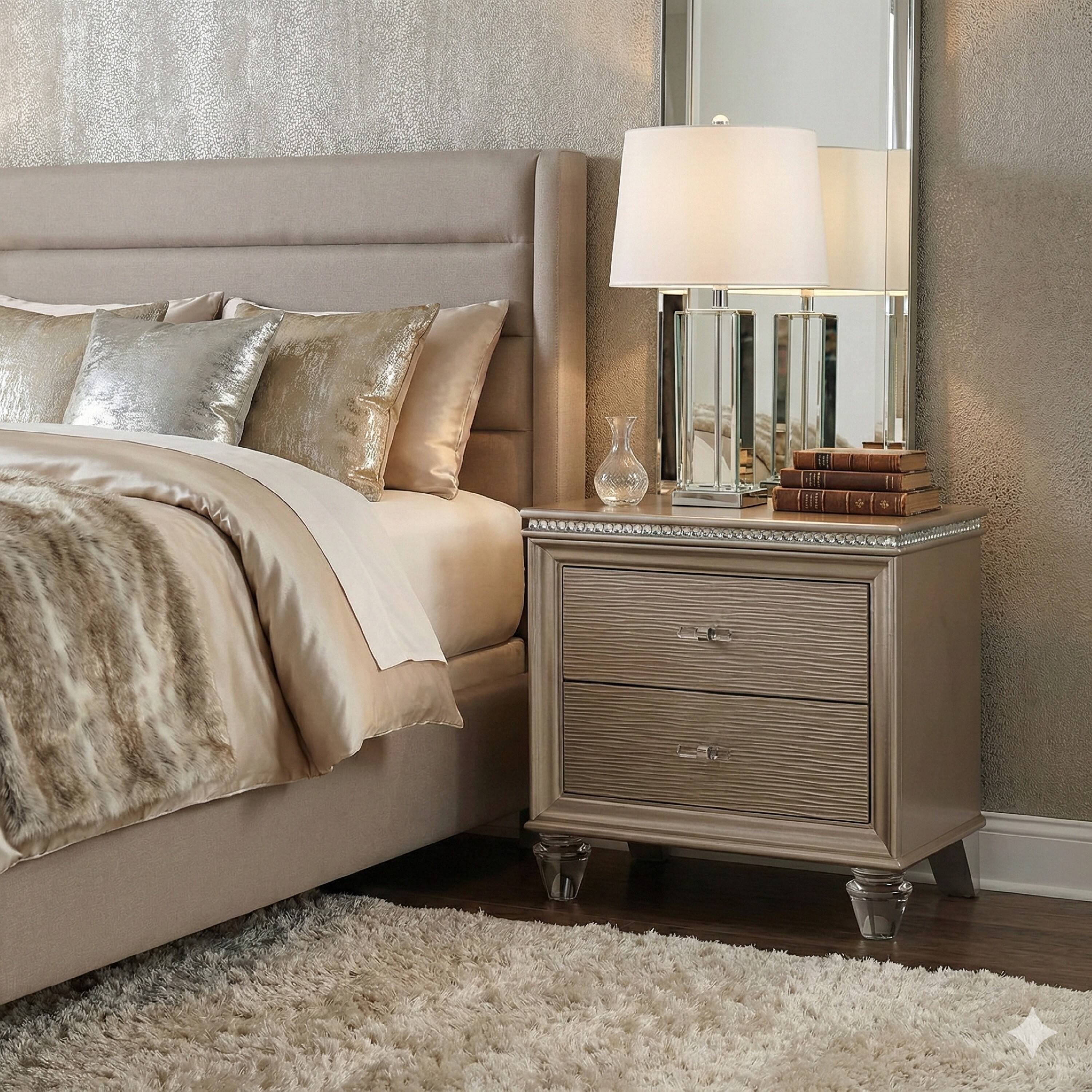 Alt View 5. Manhattan Lane - Jisoo 24 Inch Nightstand, 2 Drawers, Textured Drawer Panels - Gold.