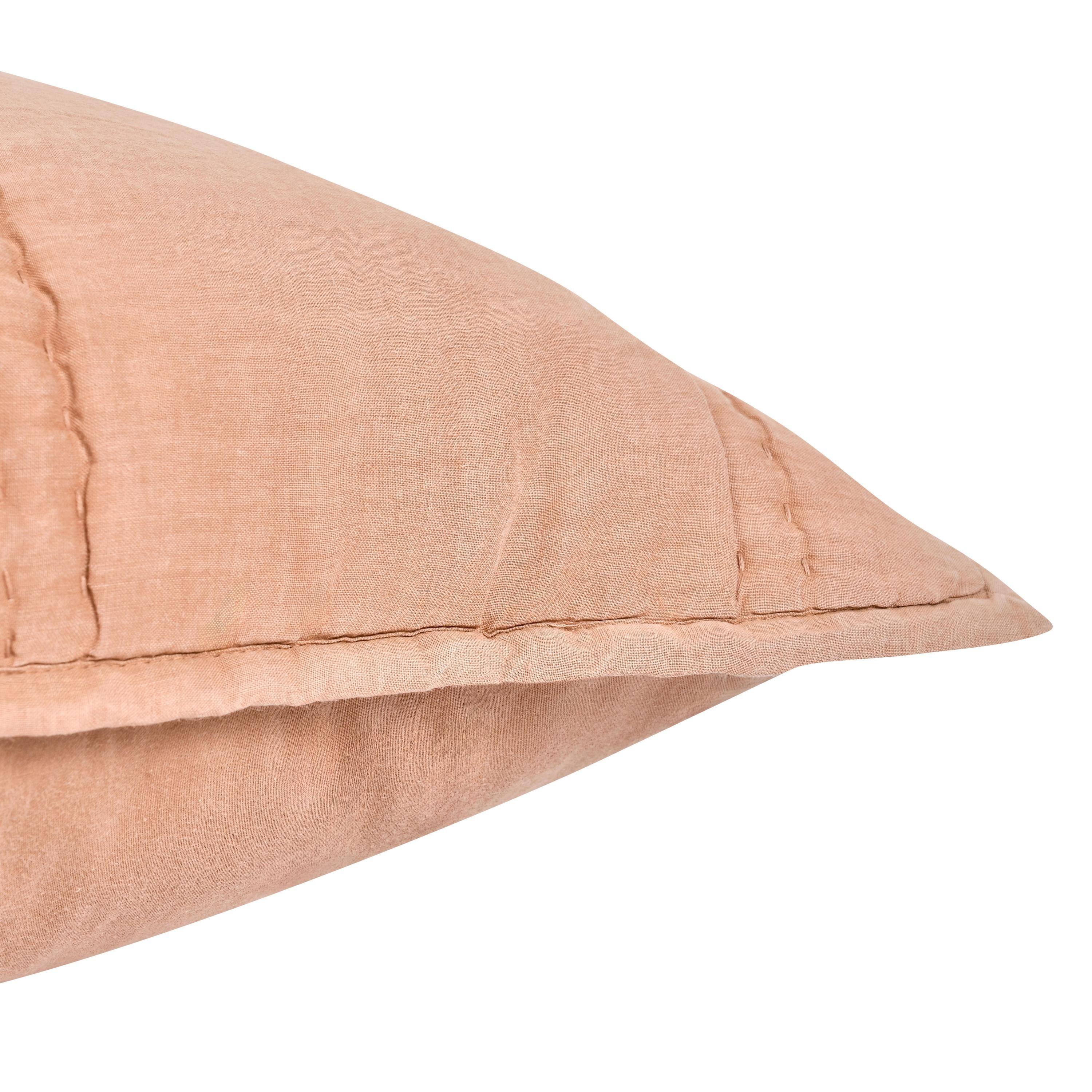 Left. Manhattan Lane - Rawi Square Euro Pillow Sham, 26 Inch Clay Channel Stitch Ramie Cotton - Clay.