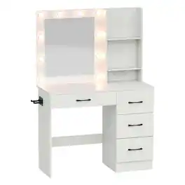 Costway - Makeup Vanity Desk with Mirror and Lights Charging Station 3-Color LED Lights - White