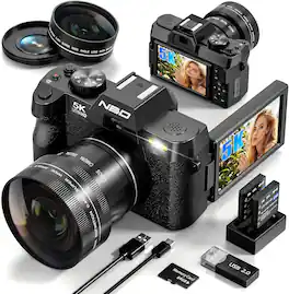 NBD - S100F 5K Digital Camera for Photography, 64MP, Autofocus, 180° Flip Screen, Wi-Fi, 32GB Card
