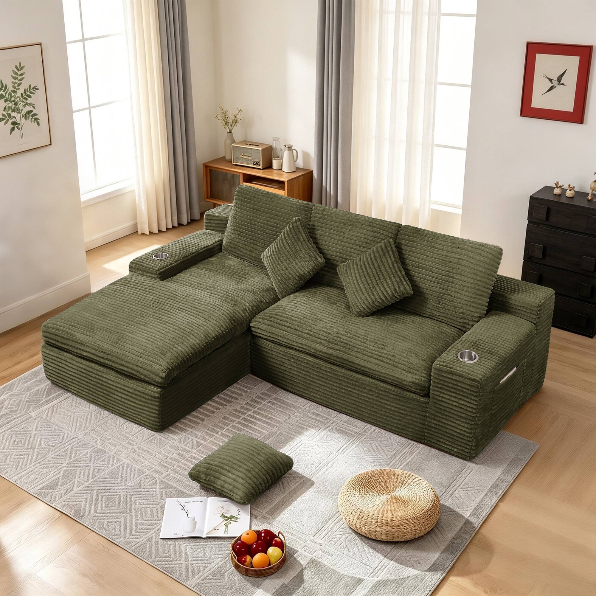 Left. Electra Tech Xpress - 98" Cloud Sectional Couch with Deep Seat,Boneless L Shape Sofa Couch for Living Room Bedroom, No Assembly Require - Green.