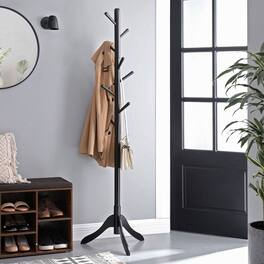 Hivvago - Space Saving Solid Wood Modern Coat Rack Finish - Black