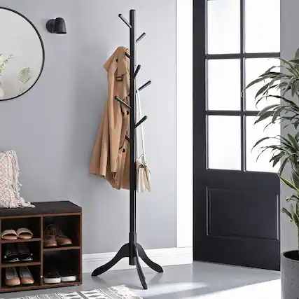 Front. Hivvago - Hivvago Space Saving Solid Wood Modern Coat Rack in Black Finish - Black.