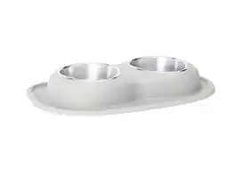 WeatherTech - Double Low Pet Feeding System | Compact Pet Food and Water Station - Light Grey - 32oz (4 Cup) Stainless Steel Bowls - Light Gray