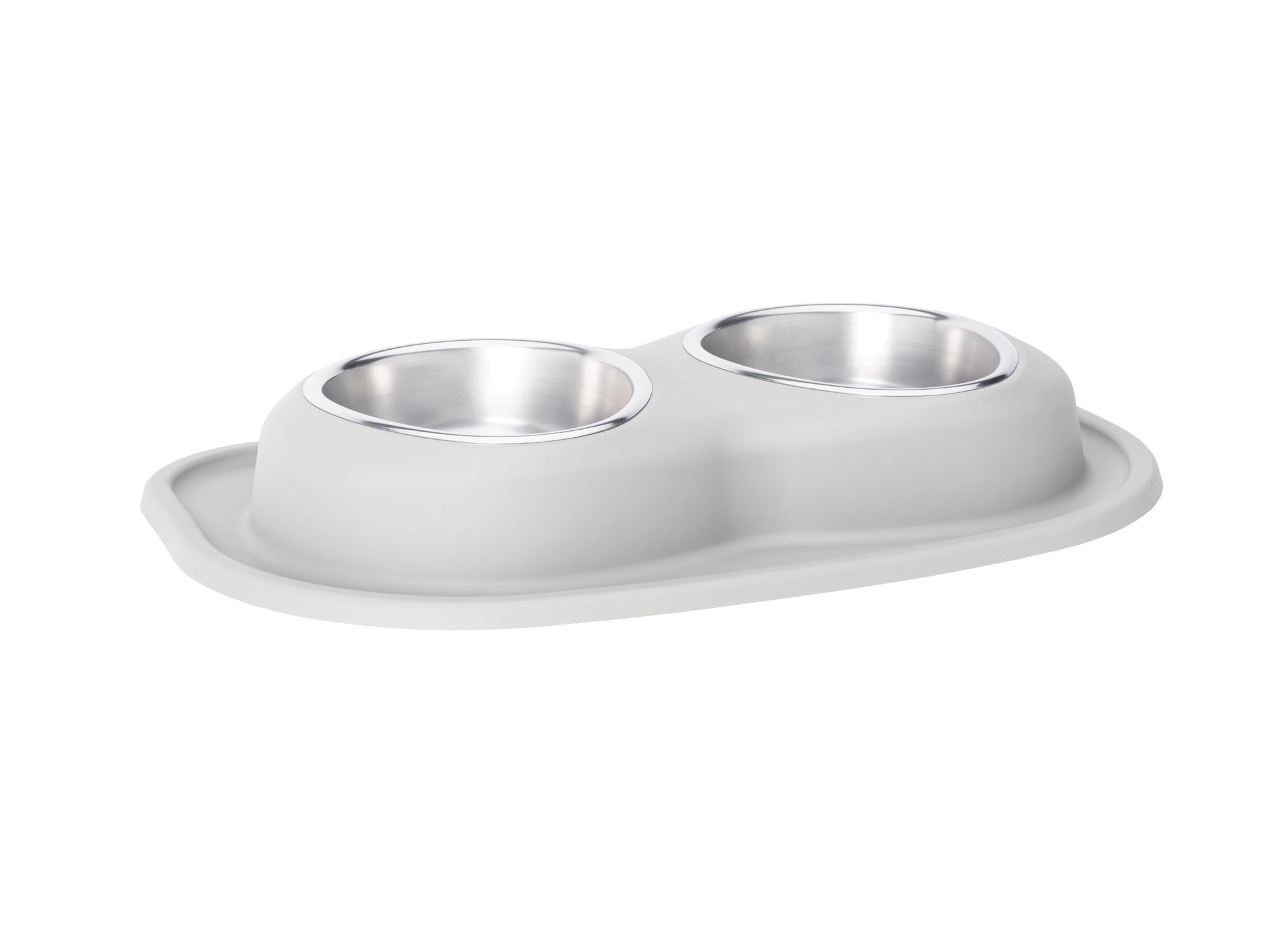 Front. WeatherTech - Double Low Pet Feeding System | Compact Pet Food and Water Station - Light Grey - 32oz (4 Cup) Stainless Steel Bowls - Light Grey.