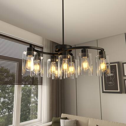Front. APRILSOUL - 9-Light Black Modern Chandeliers Adjustable Height Farmhouse Kitchen Island Lighting Industrial Hanging Light Fixtures.