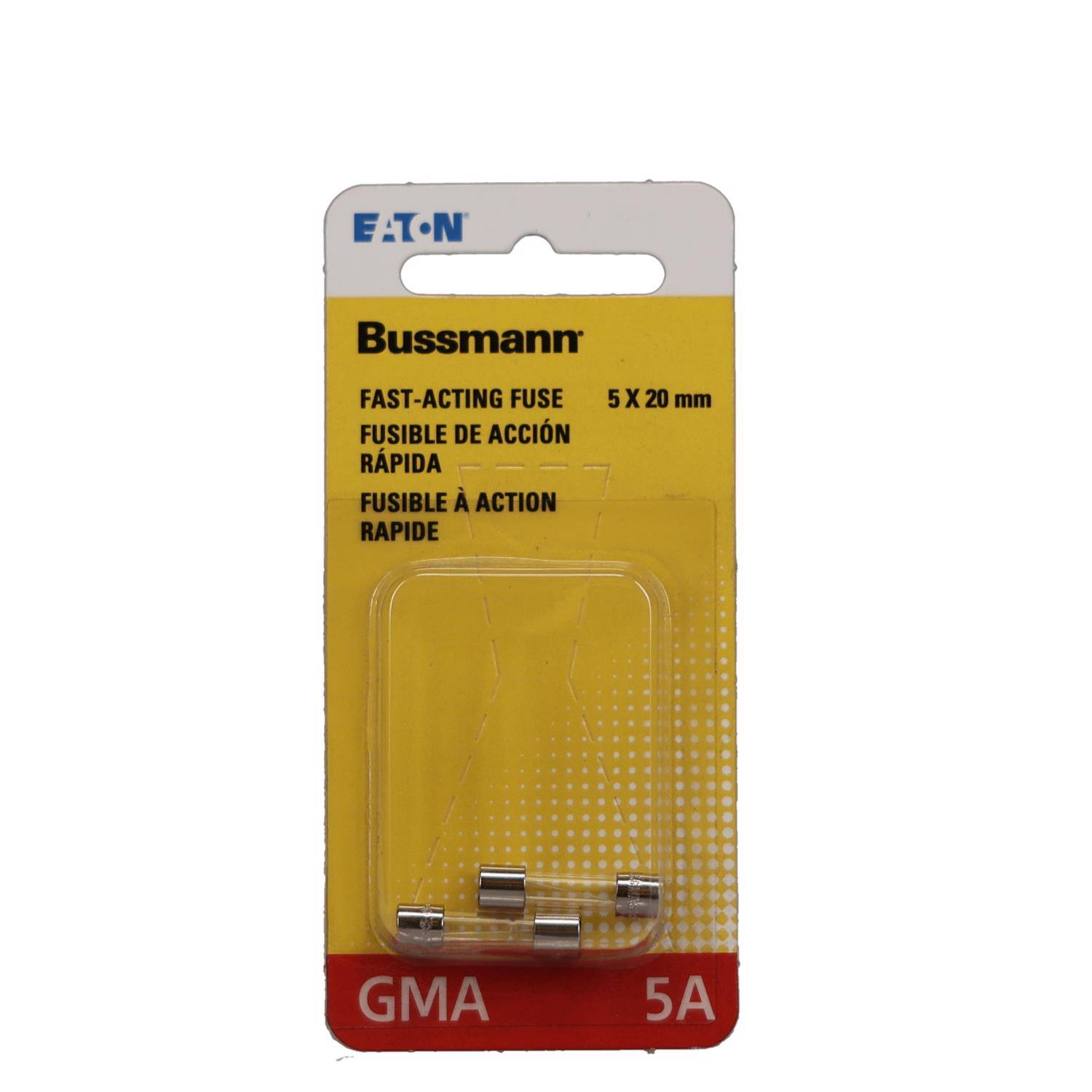EATON  
Bussmann  
FAST-ACTING FUSE FUSIBLE DE ACCIÓN RÁPIDA FUSIBLE À ACTION RAPIDE  
5 X 20 mm  
GMA  
5A