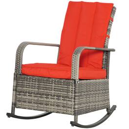 Outsunny - Rattan Rocking Recliner with Footrest - Mixed Brown/Red