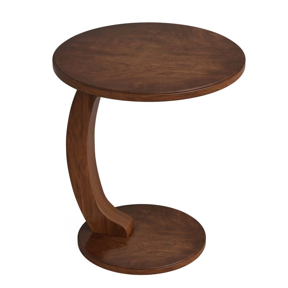 Back. Kadyn - Kadyn Sofa Side End Table, End Table, Couch Table,C-Shaped End Table, Round Solid Wood Side Table for Living Room,Brown - Brown.
