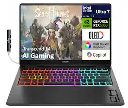 HP - OMEN Transcend 14 Laptop 14.0 2.8K Display (Intel Ultra 7-255H, 32GB LPDDR5X, 1TB SSD, Win 11 Home) w/USB Hub - Shadow Black