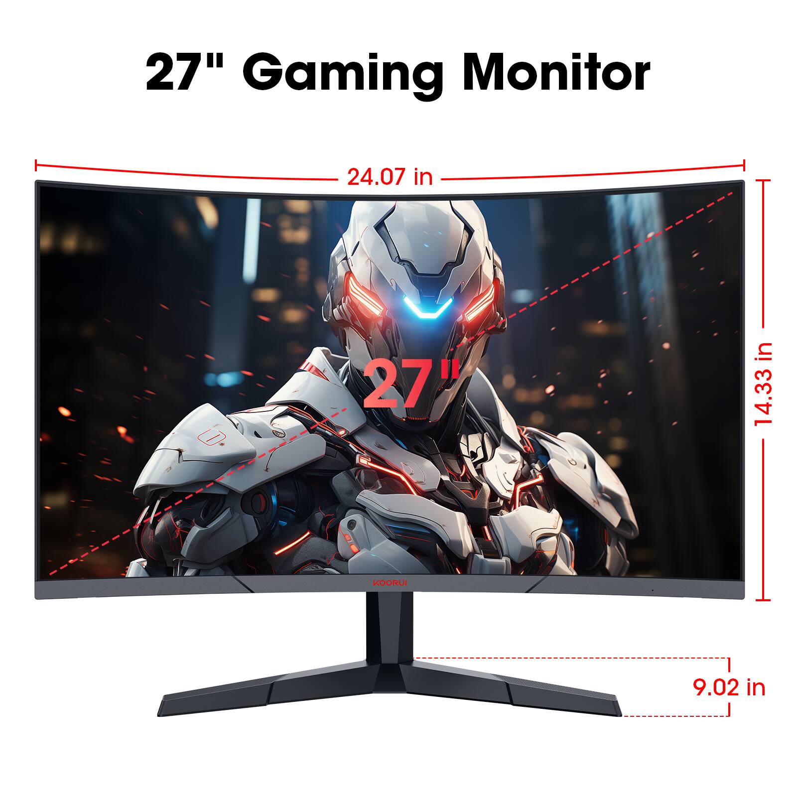 27" Gaming Monitor 24.07 in 27" in 14.33 in 9.02 in