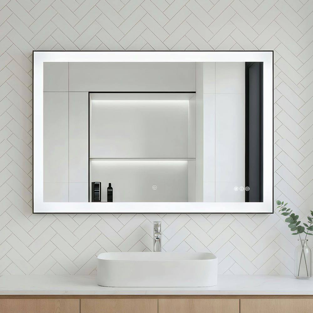 Alt View 9. Kadyn - 48x32 Inch Extra Wide Rectangle LED Bathroom Mirror with Black Frame - Black.