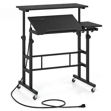 Front. Gymax - Gymax Mobile Stand up Desk Adjustable Computer Desk Tilting Workstation Black - Black.