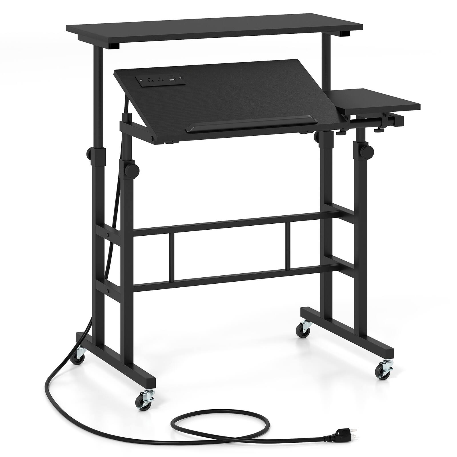 Front. Gymax - Gymax Mobile Stand up Desk Adjustable Computer Desk Tilting Workstation Black - Black.