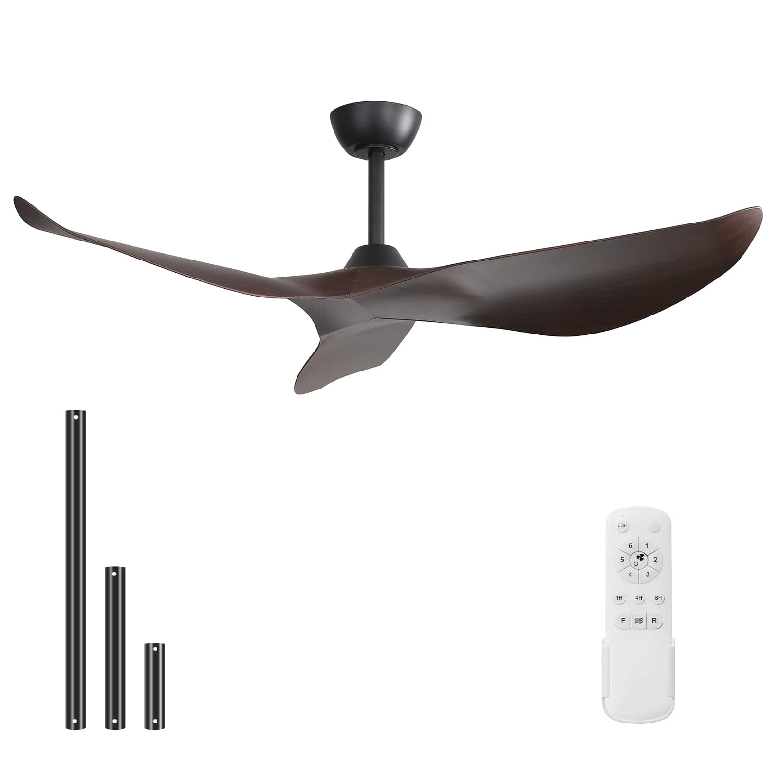 Sofucor - 52 Inch Mordern Propeller Ceiling Fan No Light with Remote for Indoor Farmhouse Bedroom Living Room Outdoor Patio Porch - Black—Deep Brown