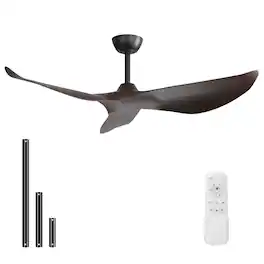 Sofucor - 52 Inch Mordern Propeller Ceiling Fan No Light with Remote for Indoor Farmhouse Bedroom Living Room Outdoor Patio Porch - Black—Deep Brown