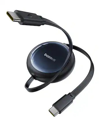 Front. Baseus - Baseus Retractable USB-C to USB-C Cable, 100W Fast Charging, 4.9ft, 6-Stage Length Control, Black - Black.