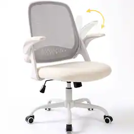Celtoss - Ergonomic Office Chair, Mesh Back with Flip-Up Arms, Lumbar Support, Adjustable Height & Rolling Wheels - Steel Base-Ivory