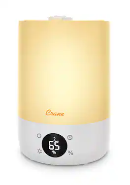 CRANE - Top Fill Cool Mist Humidifier – 1.2 Gallon with Sleep Support Light & Essential Oil Tray - White