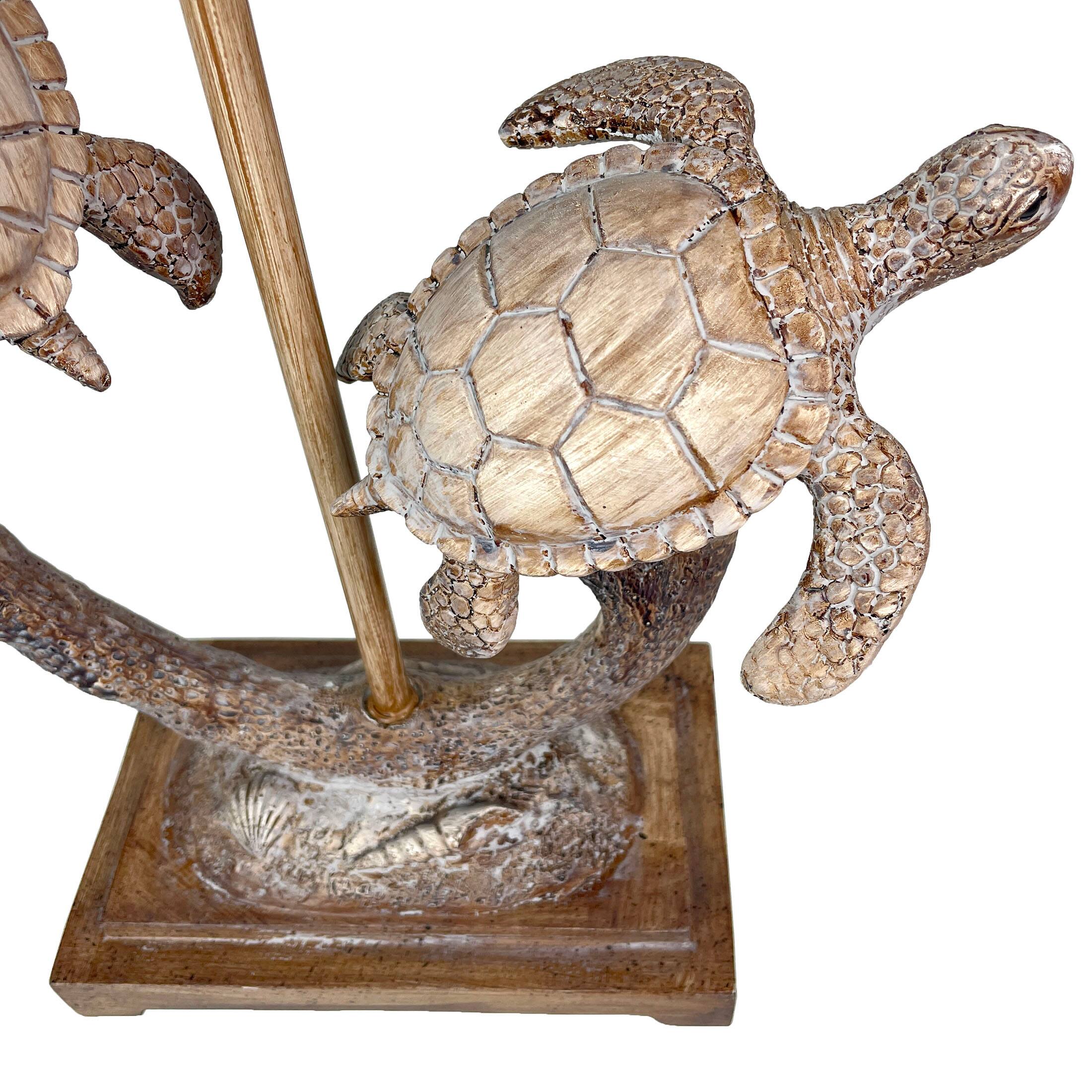 Alt View 9. Things2Die4 - Set of 2 Double Sea Turtle Table Lamps Coastal Nautical Resin 27.75" w/Shades - Brown.