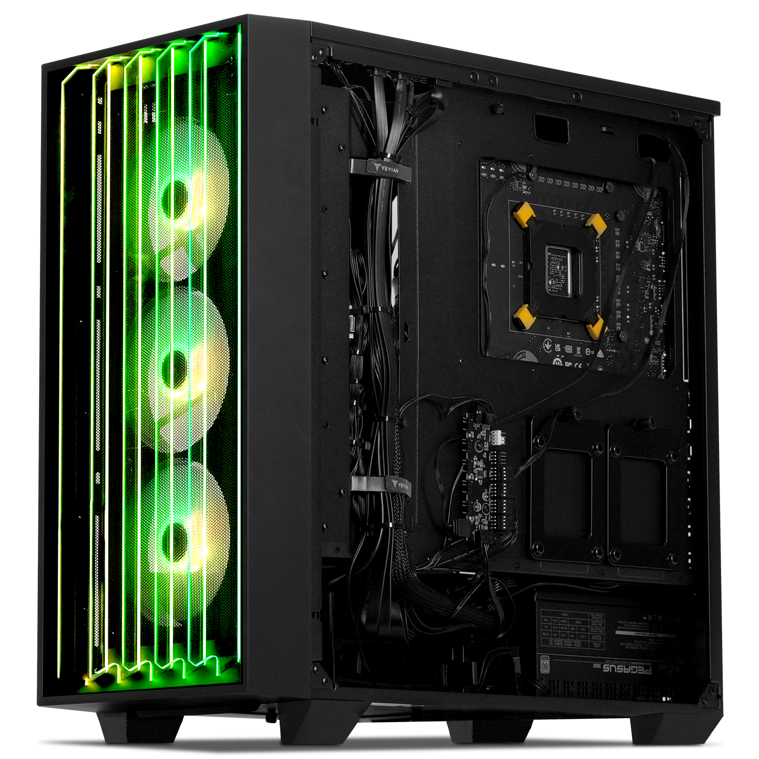 Alt View 4. YEYIAN - YEYIAN Gaming PC. Intel Core Ultra 7 265KF, Nvidia RTX 5080, 2TB NVMe, 32GB DDR5 , 850W Gold. Model YPI-MS265YC-5801B - black.