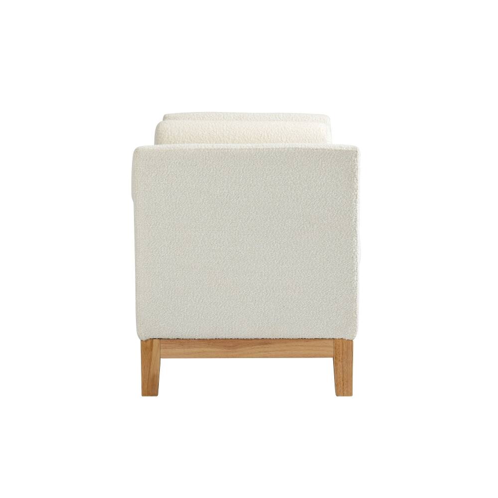 Back. Ropilly - Ropilly Ivory Boucle Upholstered End of Bed Bench with Bolster Pillows & Wood Legs for Bedroom Entryway - Ivory.