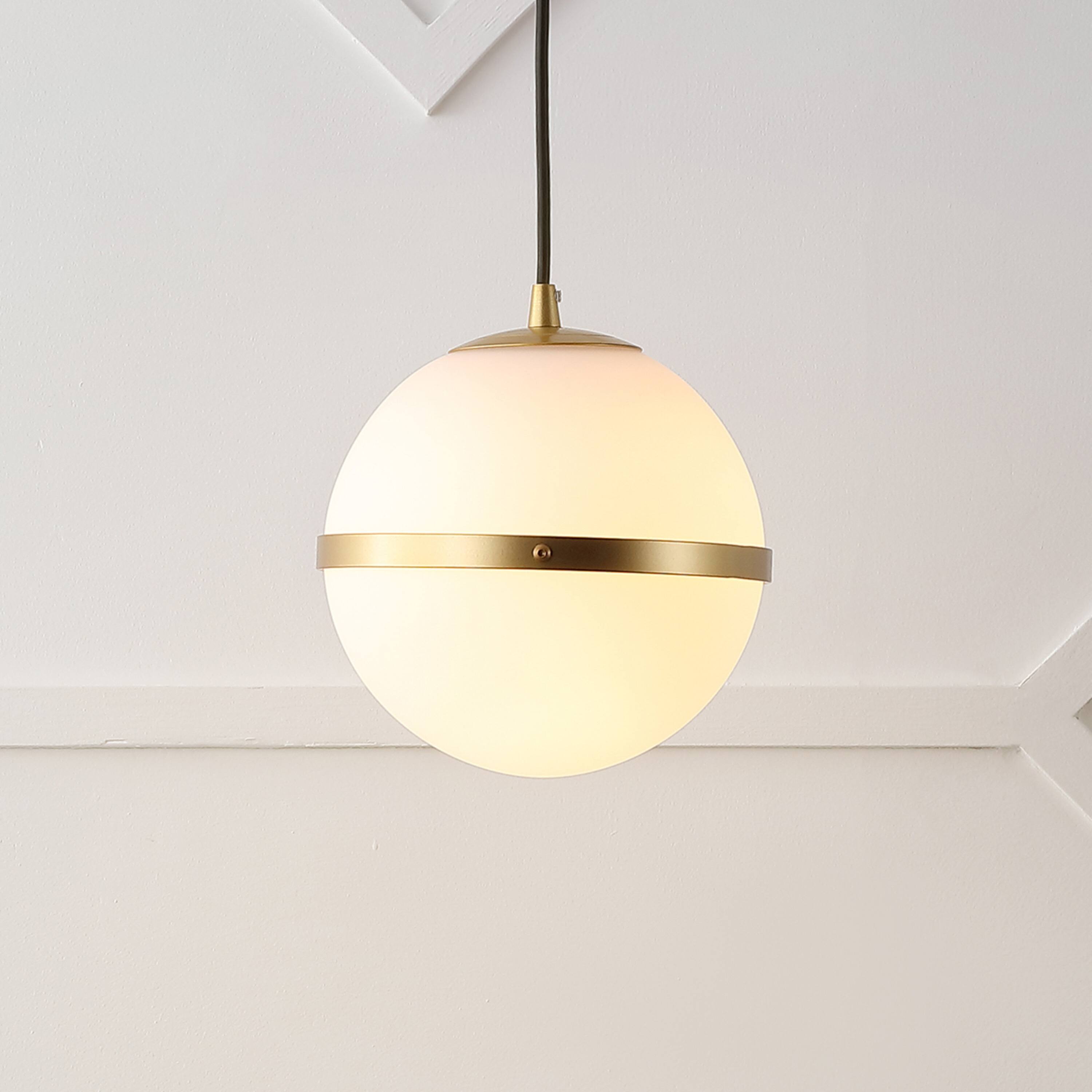 Alt View 1. Jonathan Y - Porter 8" Modern Minimalist Globe LED Pendant Light, Gold Painting/White - Gold Painting/White.