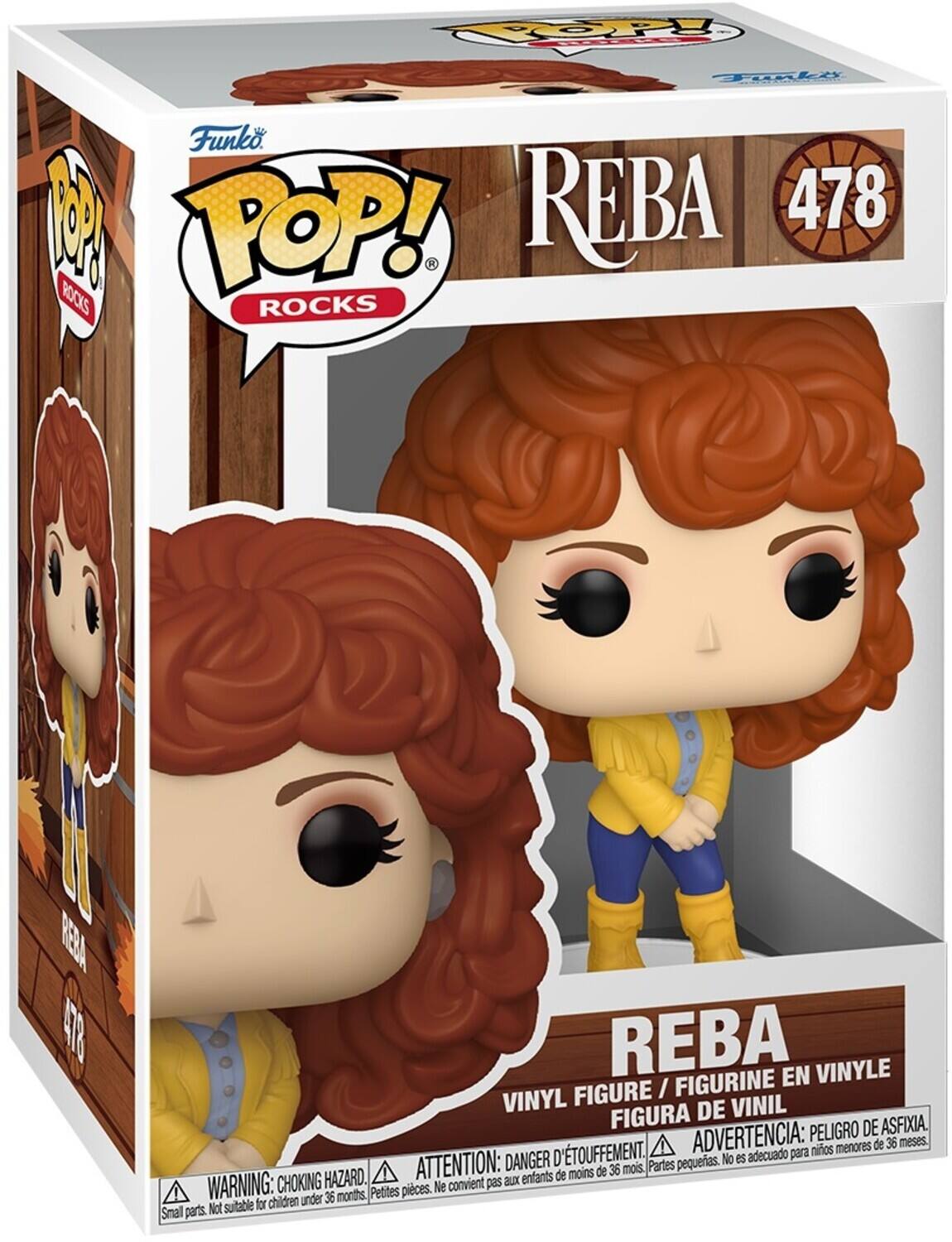 Sure, here is the corrected and grouped text from the image:

---

**Funko POP! ROCKS**

**REBA**  
478

**REBA**  
VINYL FIGURE / FIGURINE EN VINYLE  
FIGURA DE VINIL

**WARNING: CHOKING HAZARD.**  
Small parts. Not suitable for children under 36 months.  
ATTENTION: DANGER D'ÉTOUFFEMENT.  
Petites pièces. Ne convient pas aux enfants de moins de 36 mois.  
ADVERTENCIA: PELIGRO DE ASFIXIA.  
No es adecuado para niños menores de 36 meses.

---

This text is organized to reflect the information on the packaging, including the brand, character name, series number, and safety warnings.